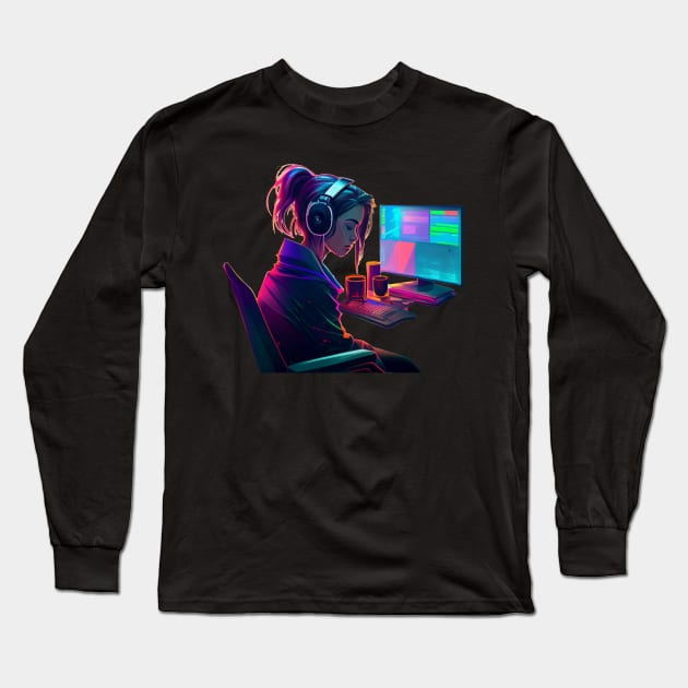 Anime Girl - Lofi Music Long Sleeve T-Shirt by TriHarder12